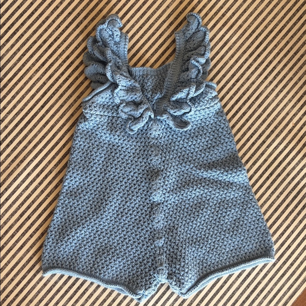 Zara baby knitted light blue romper with ruffle straps